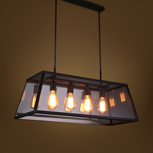 RH Metal Glass Box Shape Edison Bulbs Pendant Lighting Modern Filament Chandelier