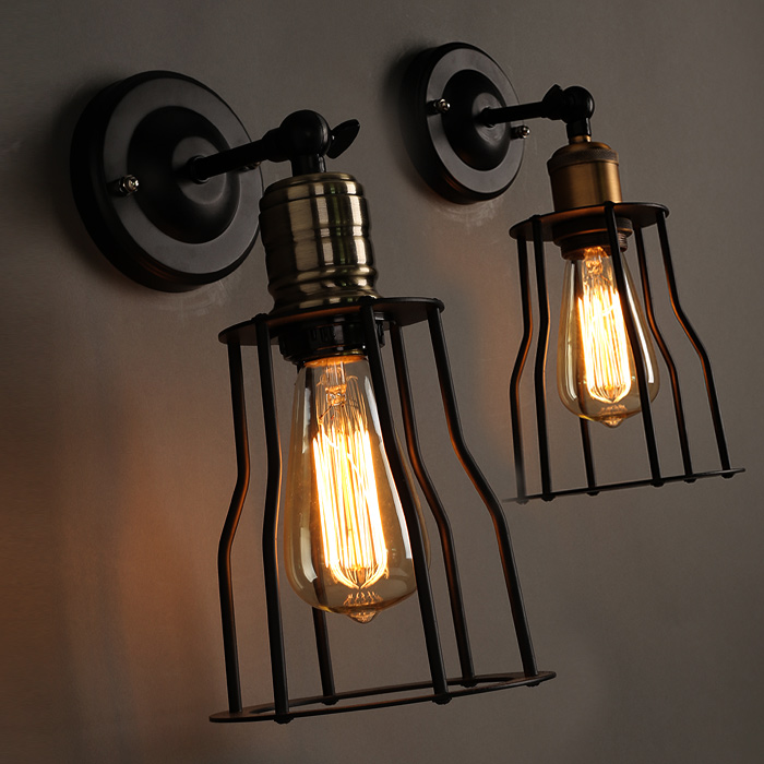 Wall Sconce Industrial Vintage 1-Light MOONKIST Rustic Fixtures Edison Style Wall Light LED Retro Metal Single Head for Garage Gate Porch Adjustable Wall lamp Cage Nets No Bulb